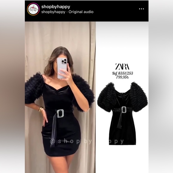 ZARA VELVET DRESS WITH TULLE BALLOON SLEEVES - Picture 10 of 10